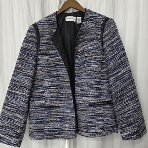 ​Alfred Dunner Size 16 Multi-Color Tweed Jacket - Faux Leather Trim Professional